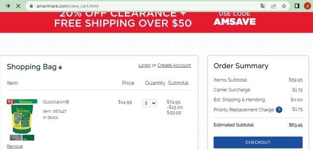 AmeriMark checkout page showing AmeriMark promo code box | Screenshot taken by SimplyCodes community member on May 9, 2023