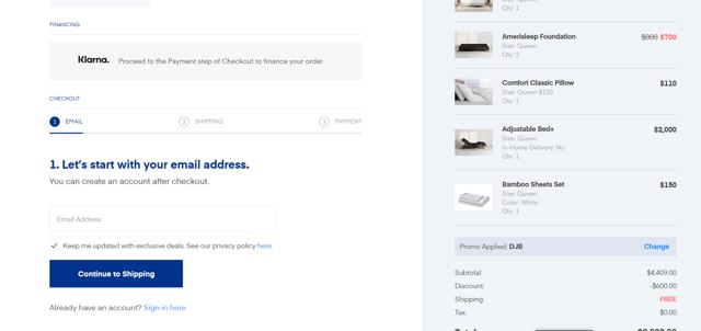 Amerisleep checkout page showing Amerisleep promo code box | Screenshot taken by SimplyCodes community member on Aug 5, 2025