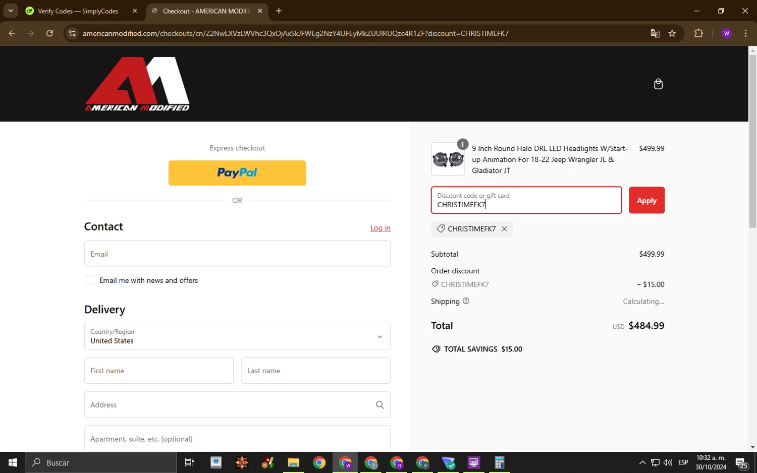 where to use AMERICAN MODIFIED promo code box