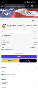 American Photonics coupon verification screenshot