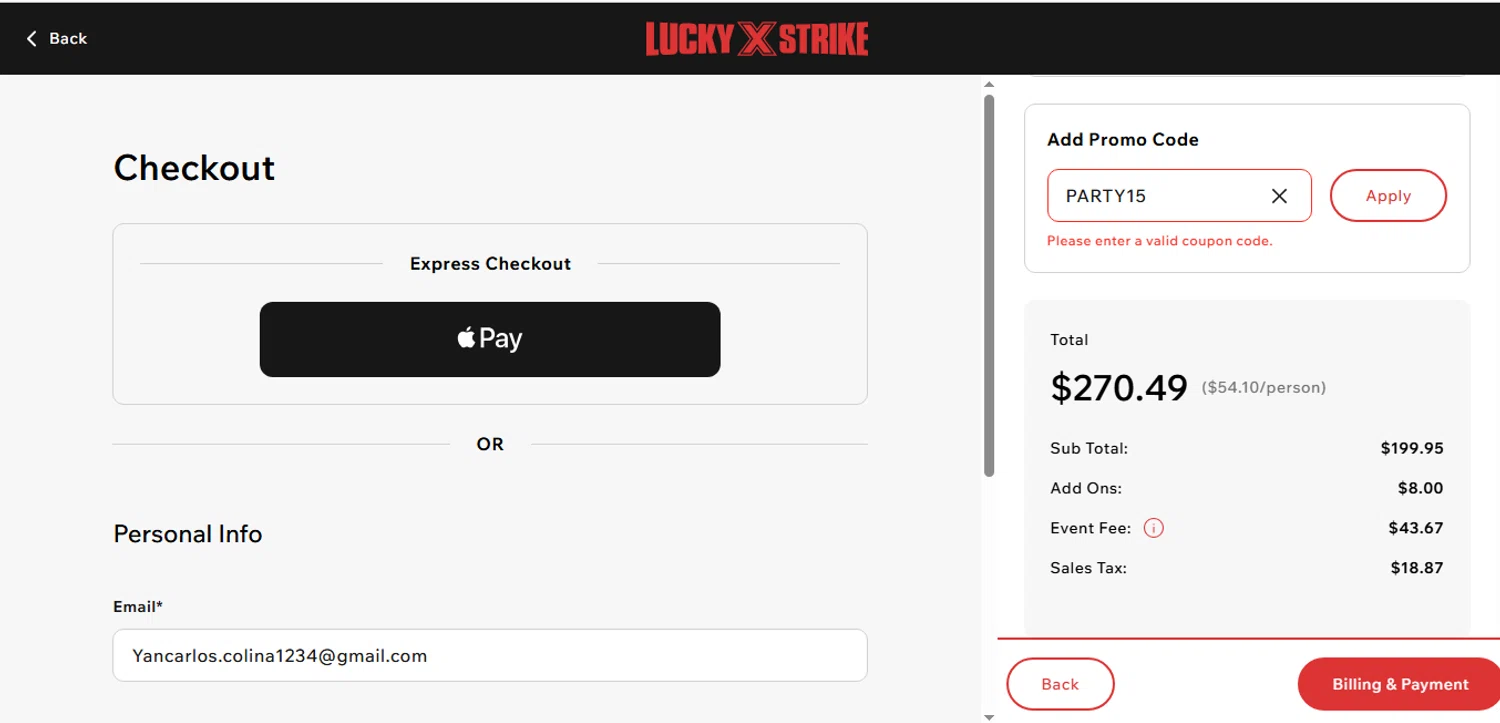 AMF Bowling Lanes promo code screenshot showing code PARTY15 applied at AMF Bowling Lanes checkout page. Uploaded by SimplyCodes community member CashAce9852 on Sep 23, 2025