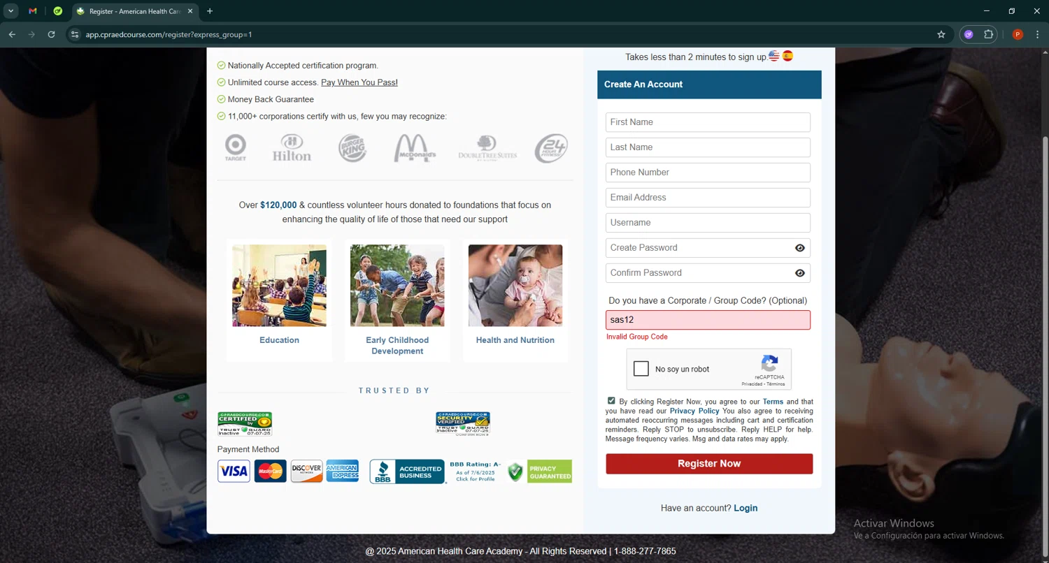 American Health Care Academy coupon code screenshot showing code sas12 applied at American Health Care Academy checkout page. Uploaded by SimplyCodes community member Isabelle_adjanichamber on Jul 8, 2025