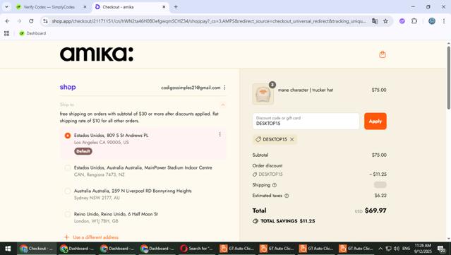Amika checkout page showing Amika coupon code box | Screenshot taken by SimplyCodes community member on Sep 12, 2025