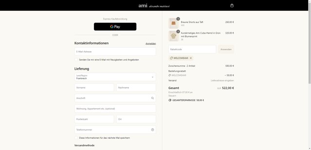 AMI PARIS checkout page showing AMI PARIS discount code box | Screenshot taken by SimplyCodes community member on Jul 16, 2025