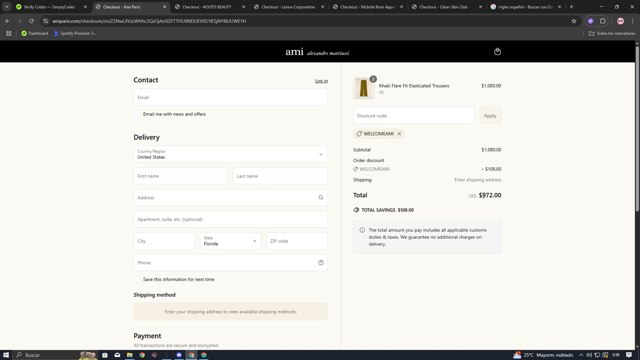AMI PARIS checkout page showing AMI PARIS discount code box | Screenshot taken by SimplyCodes community member on May 17, 2025