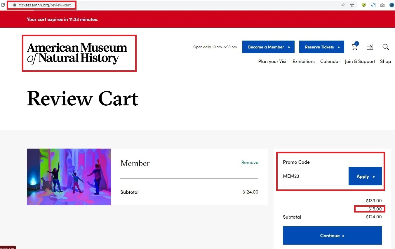 where to use American Museum of Natural History promo code box