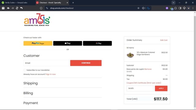 Amols' checkout page showing Amols' promo code box | Screenshot taken by SimplyCodes community member on Aug 19, 2025