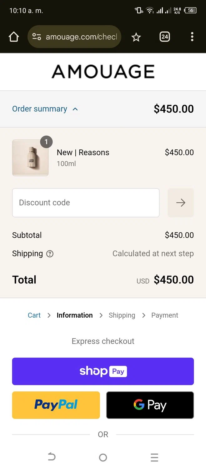 Amouage Fragrances promo code screenshot showing code EXTRAITS1111 applied at Amouage Fragrances checkout page. Uploaded by SimplyCodes community member Beaaalmera on Jan 2, 2025
