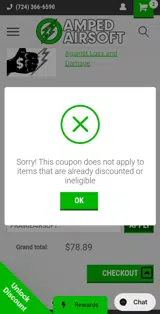 PRAIRIEAIRSOFT coupon verification screenshot