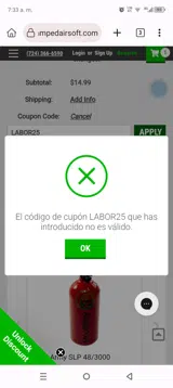 LABOR25 coupon verification screenshot