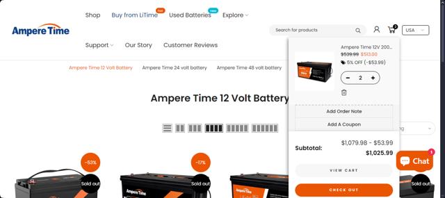 Ampere Time checkout page showing Ampere Time discount code box | Screenshot taken by SimplyCodes community member on Oct 2, 2024