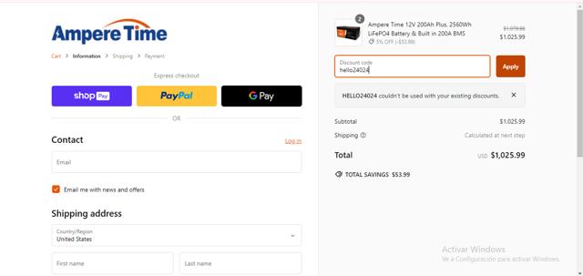 Ampere Time checkout page showing Ampere Time discount code box | Screenshot taken by SimplyCodes community member on Oct 2, 2024