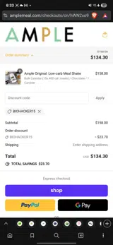 BIOHACKER15 coupon verification screenshot