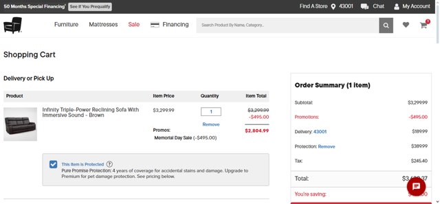 American Signature Furniture checkout page showing American Signature Furniture promo code box | Screenshot taken by SimplyCodes community member on May 19, 2025