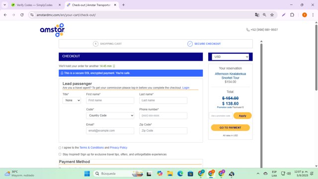 Amstar checkout page showing Amstar promo code box | Screenshot taken by SimplyCodes community member on Sep 5, 2025