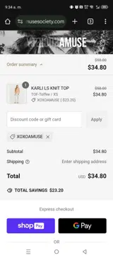 XOXOAMUSE coupon verification screenshot
