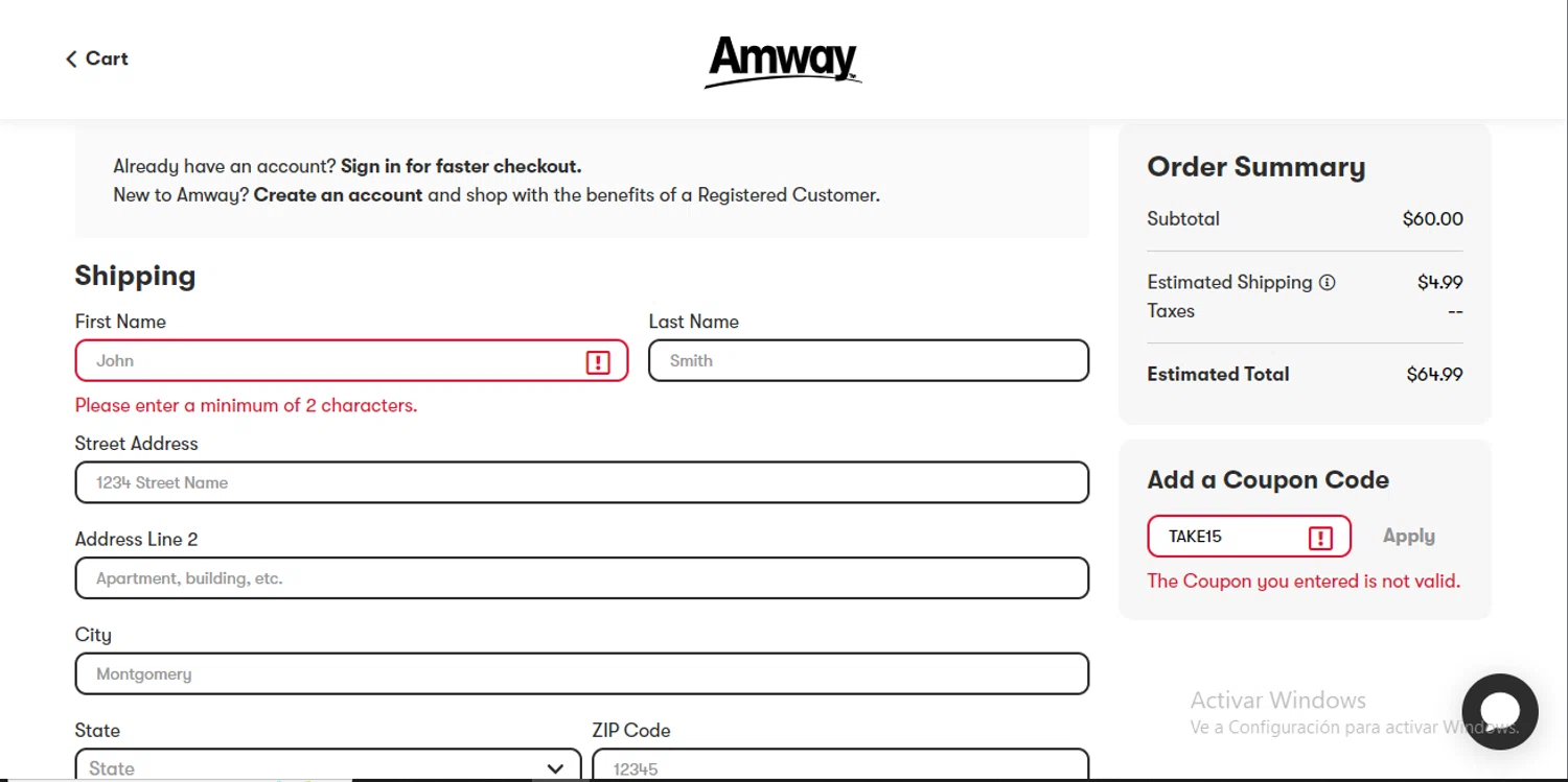Amway coupon code screenshot showing code TAKE15 applied at Amway checkout page. Uploaded by SimplyCodes community member GoldSeeker7901 on Jun 17, 2025