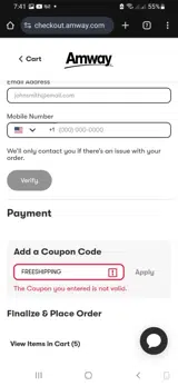 FREESHIPPING coupon verification screenshot