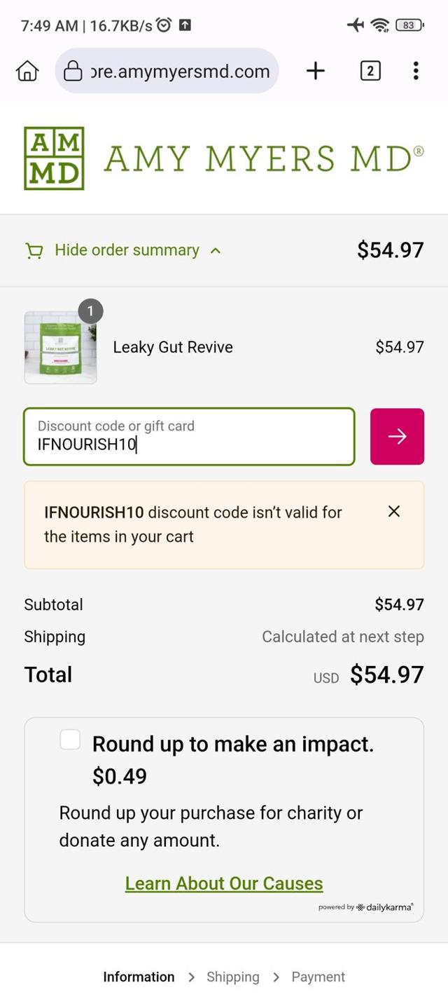 Amy Myers MD checkout page showing Amy Myers MD promo code box | Screenshot taken by SimplyCodes community member on May 12, 2024