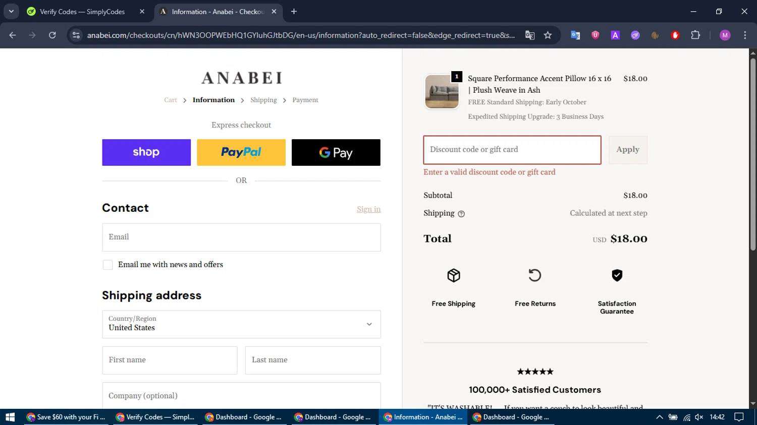 Anabei discount code screenshot showing code CODE10 applied at Anabei checkout page. Uploaded by SimplyCodes community member MightyTracker1549 on Sep 25, 2025
