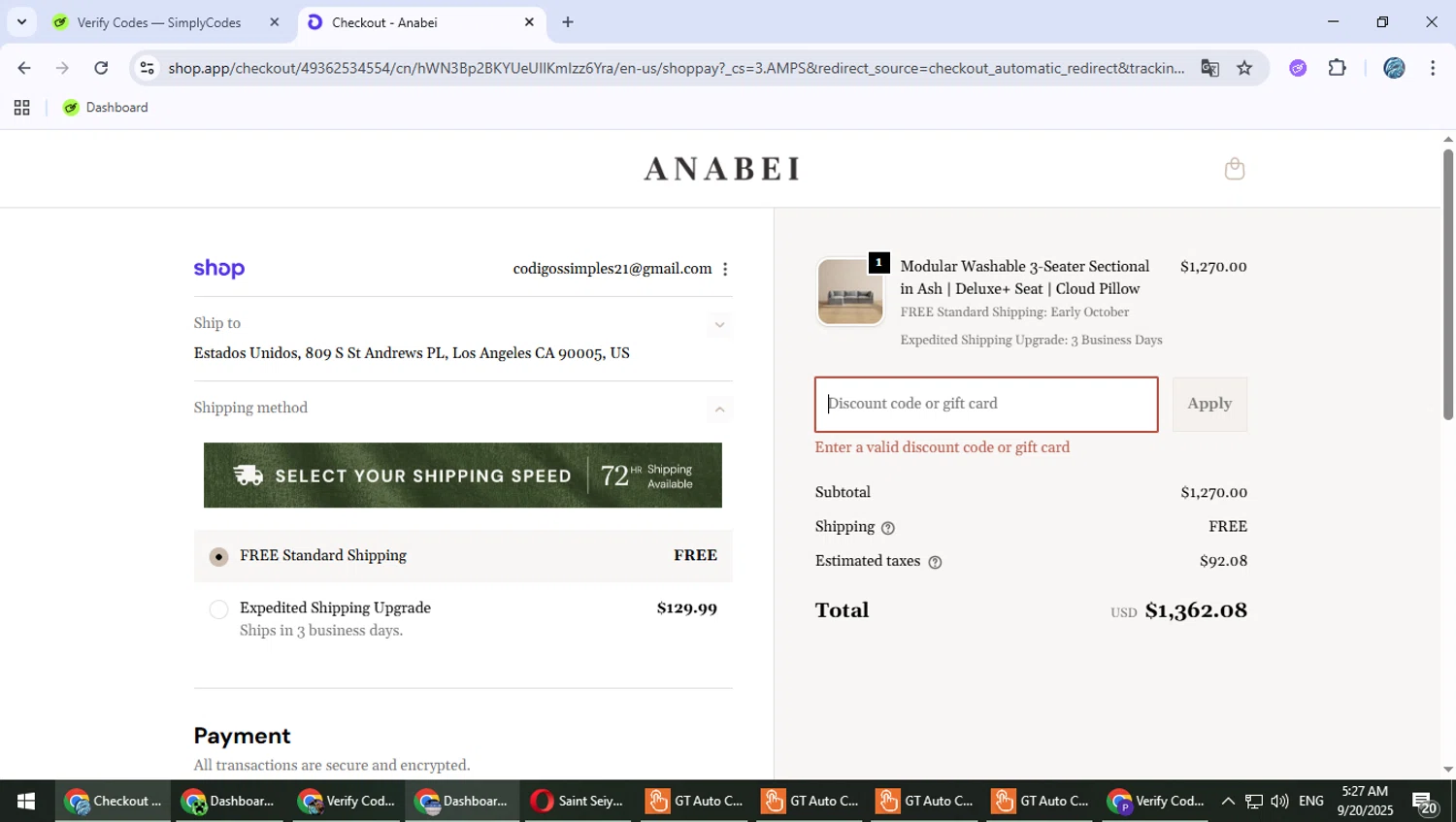 Anabei discount code screenshot showing code SHOP40%OFF applied at Anabei checkout page. Uploaded by SimplyCodes community member Suicune on Sep 20, 2025