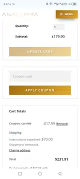 Carrieb coupon verification screenshot