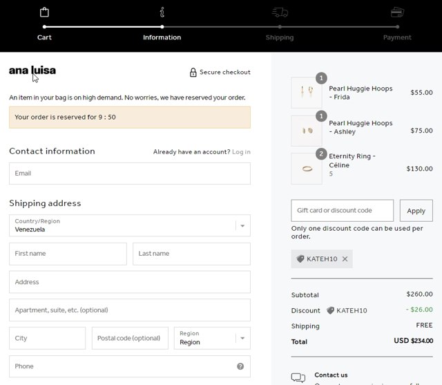 Ana Luisa checkout page showing Ana Luisa discount code box | Screenshot taken by SimplyCodes community member on Oct 28, 2022