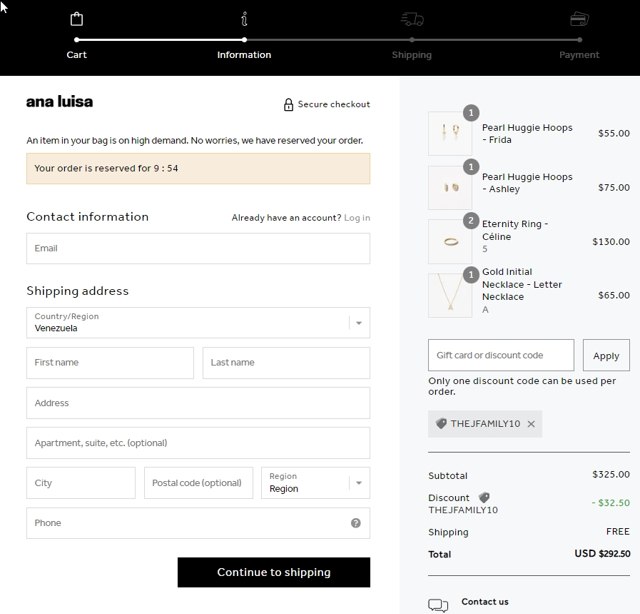 Ana Luisa checkout page showing Ana Luisa discount code box | Screenshot taken by SimplyCodes community member on Oct 28, 2022