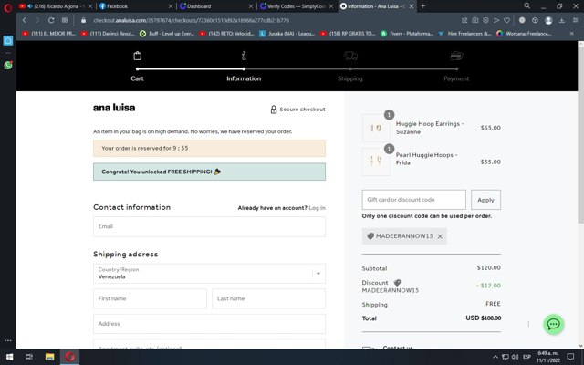 Ana Luisa checkout page showing Ana Luisa discount code box | Screenshot taken by SimplyCodes community member on Nov 11, 2022