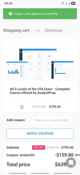 Analyst20 coupon verification screenshot