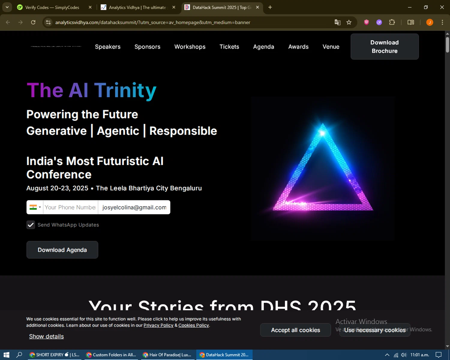 Analytics Vidhya coupon code screenshot showing code GOAGENTIC20 applied at Analytics Vidhya checkout page. Uploaded by SimplyCodes community member sayguanipa on Sep 23, 2025