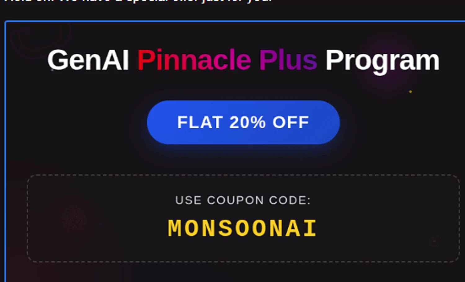 Analytics Vidhya coupon code screenshot showing code monsoonai applied at Analytics Vidhya checkout page. Uploaded by SimplyCodes community member Biden0442069257555 on Jul 24, 2025