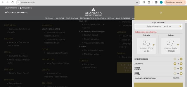 Anantara Resorts checkout page showing Anantara Resorts coupon code box | Screenshot taken by SimplyCodes community member on Mar 25, 2024