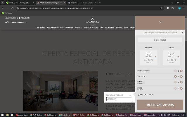 Anantara Resorts checkout page showing Anantara Resorts coupon code box | Screenshot taken by SimplyCodes community member on Oct 15, 2024