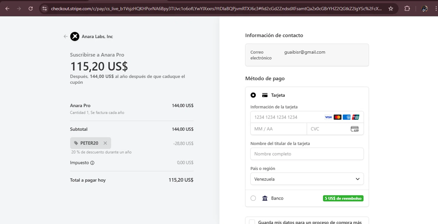 Anara promo code screenshot showing code PETER20 applied at Anara checkout page. Uploaded by SimplyCodes community member MagnificentAdmiral9096 on Sep 9, 2025