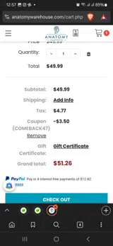 COMEBACK47 coupon verification screenshot