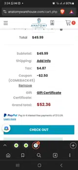 Comeback45 coupon verification screenshot