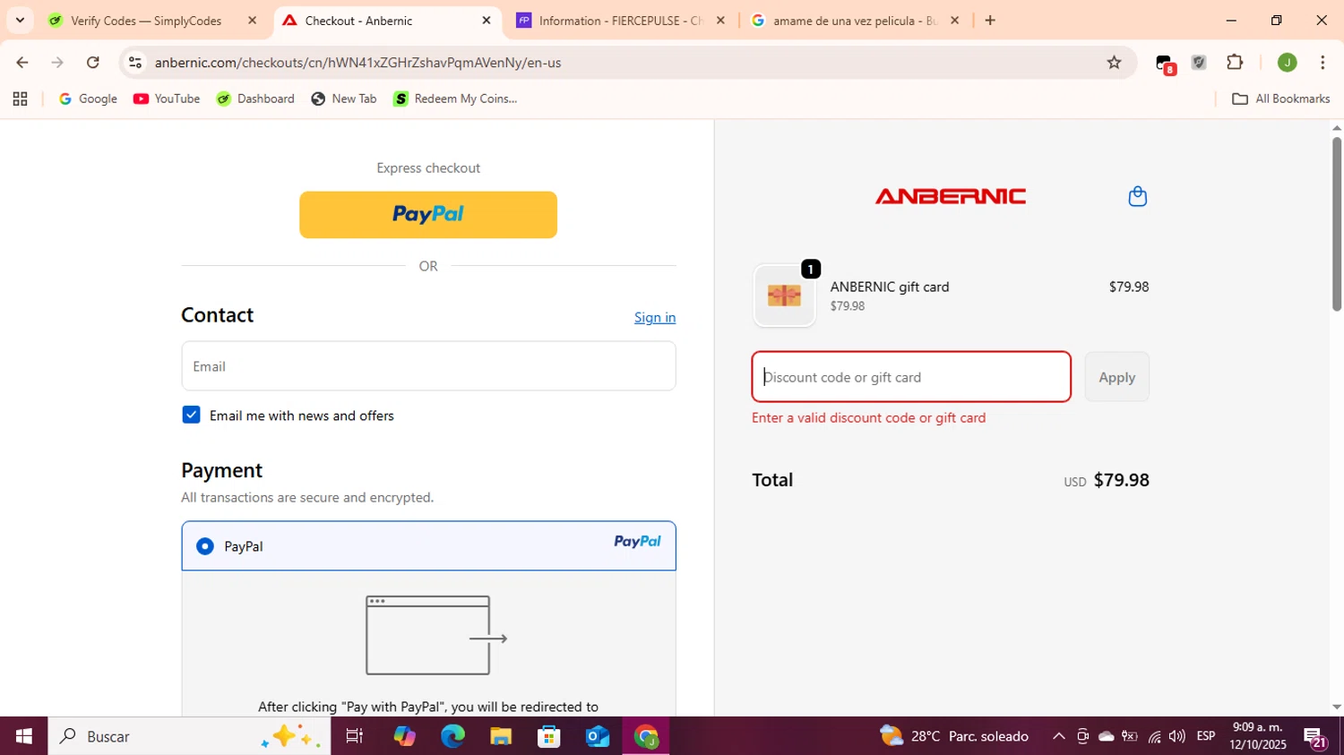 Anbernic discount code screenshot showing code MOON5 applied at Anbernic checkout page. Uploaded by SimplyCodes community member Sukuna_ on Oct 12, 2025