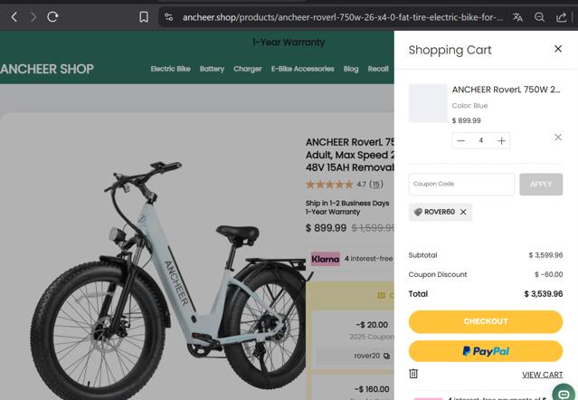 Ancheer Shop checkout page showing Ancheer Shop promo code box | Screenshot taken by SimplyCodes community member on May 28, 2025