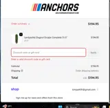 Anchors Skateshop coupon verification screenshot