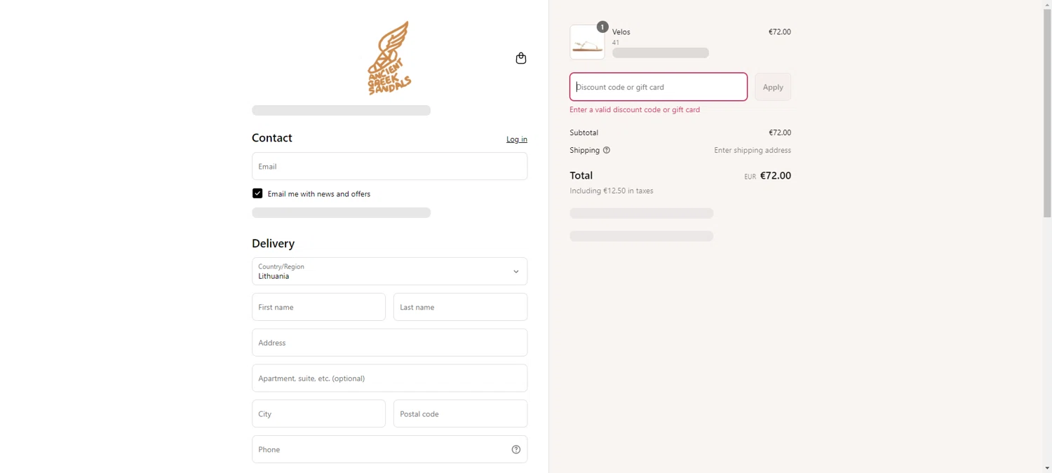 Ancient Greek Sandals promo code screenshot showing code AGS20 applied at Ancient Greek Sandals checkout page. Uploaded by SimplyCodes community member BrilliantRanger9984 on Aug 22, 2025