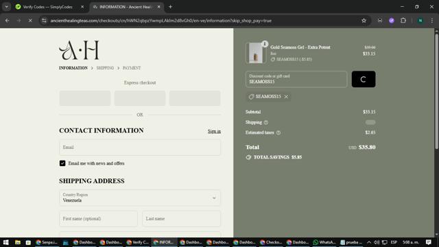 Ancient Healing Teas checkout page showing Ancient Healing Teas discount code box | Screenshot taken by SimplyCodes community member on Sep 11, 2025