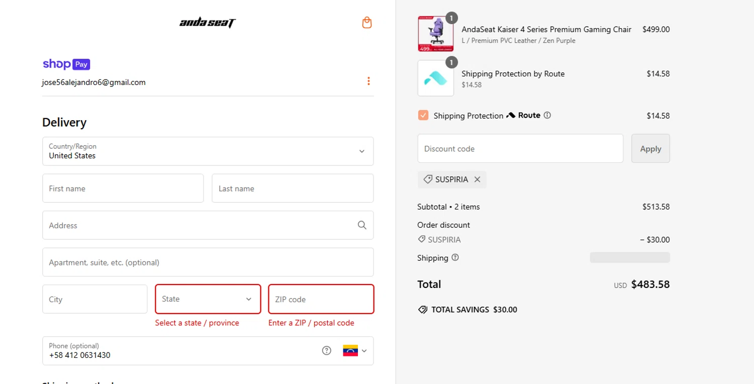 where to use Andaseat promo code box