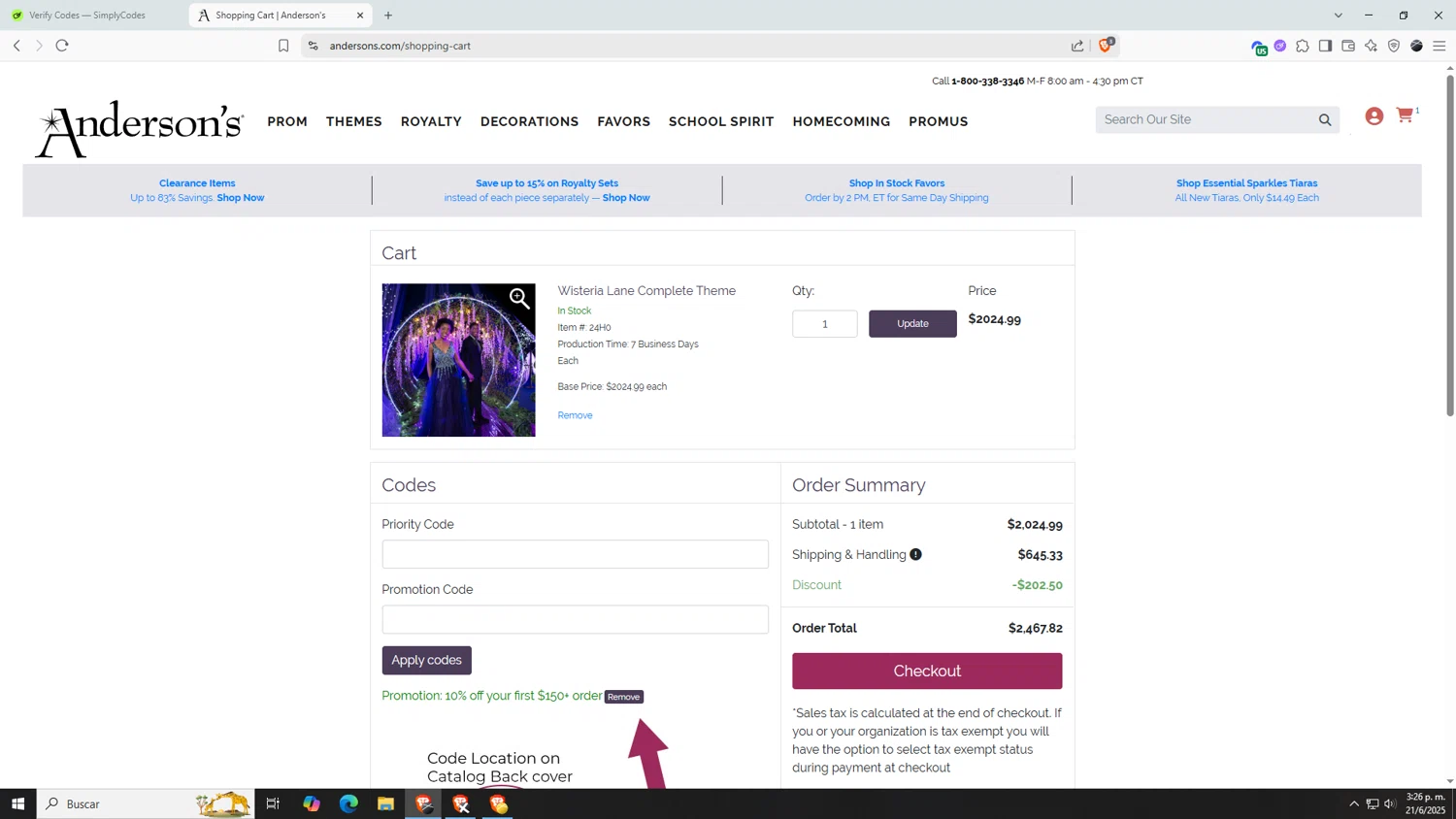 Anderson's coupon code screenshot showing code AP389257 applied at Anderson's checkout page. Uploaded by SimplyCodes community member AnthonyGTX on Jun 21, 2025
