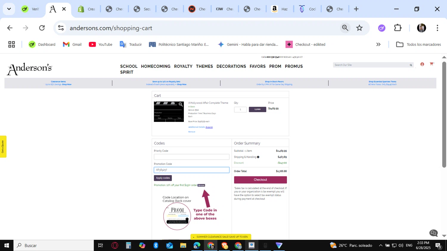 Anderson's coupon code screenshot showing code AP389257 applied at Anderson's checkout page. Uploaded by SimplyCodes community member KataldoMustafack on Jun 28, 2025