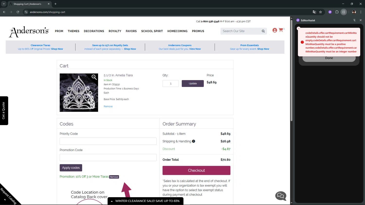 Anderson's coupon code screenshot showing code HOMECOMING applied at Anderson's checkout page. Uploaded by SimplyCodes community member CleverSage7079 on Dec 18, 2025