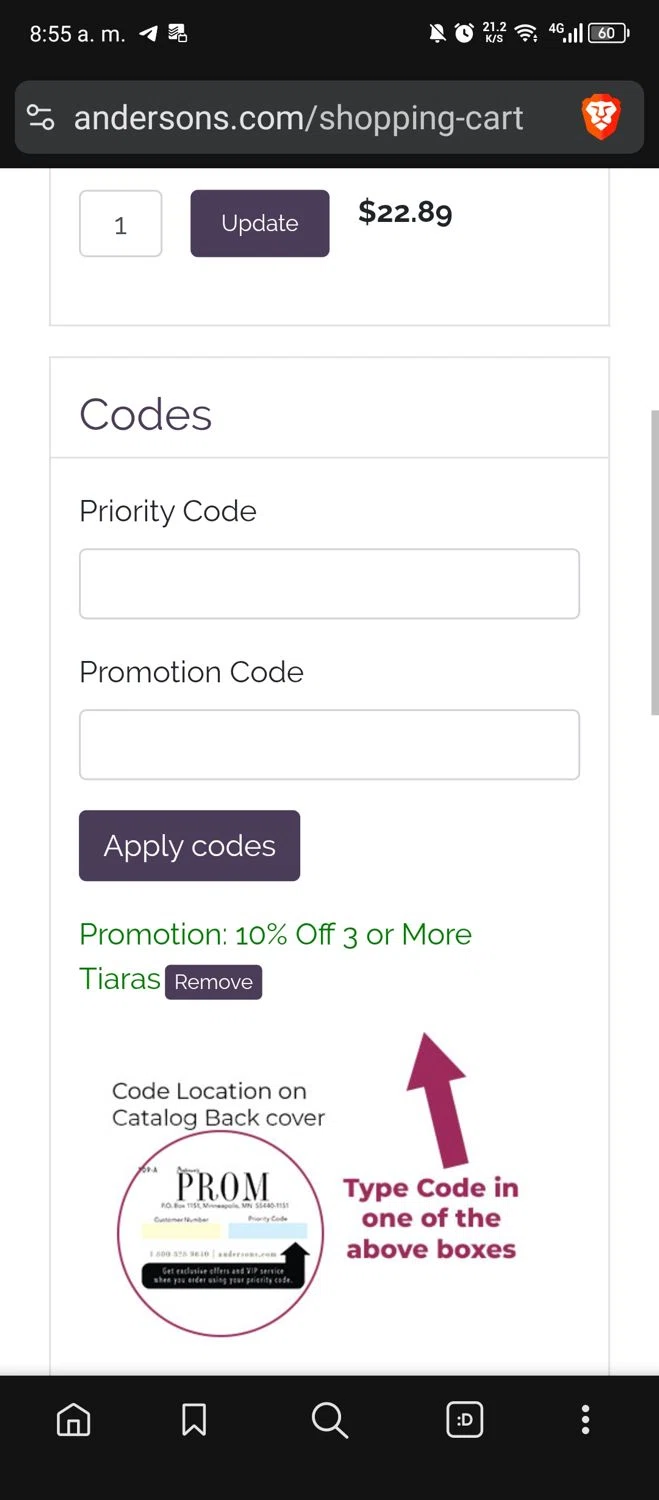 Anderson's coupon code screenshot showing code HOMECOMING applied at Anderson's checkout page. Uploaded by SimplyCodes community member MrWolf on Nov 19, 2025