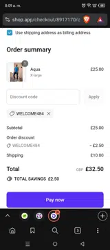 WELCOME484 coupon verification screenshot