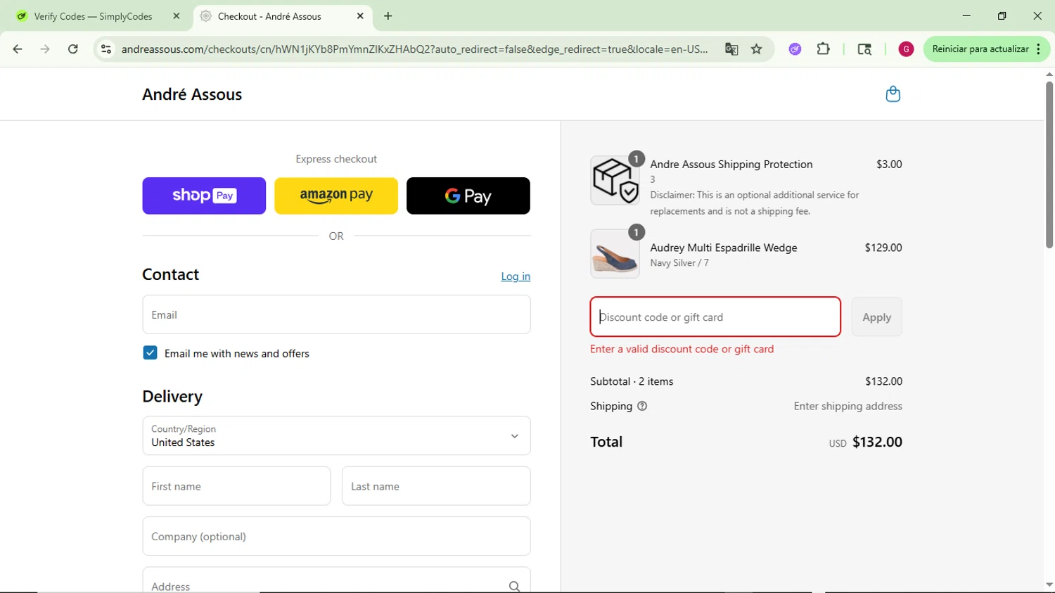 André Assous promo code screenshot showing code TAKE25 applied at André Assous checkout page. Uploaded by SimplyCodes community member CrownFinder3074 on Aug 12, 2025