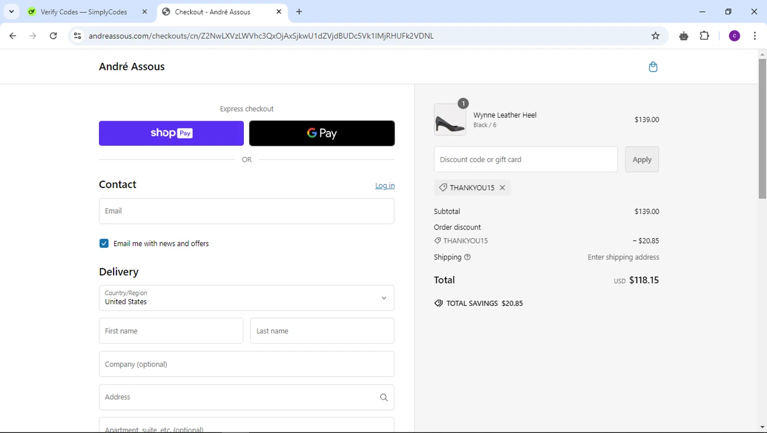 where to use Andre Assous promo code box